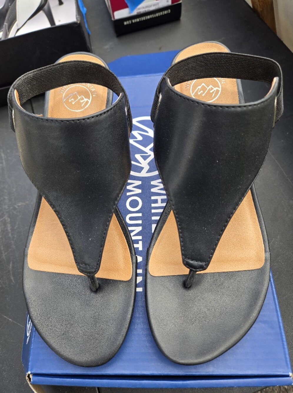 Women's Whitr Mountain Black Thong Sandals with Elastic Back Strap